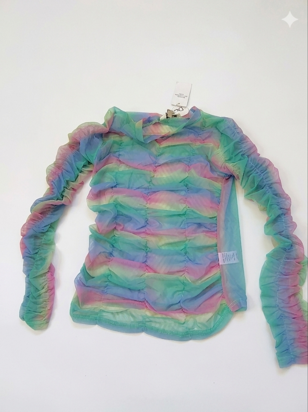 🌈 Mesh Rainbow Ruched Top - Perfect for Summer‎ Festivals!